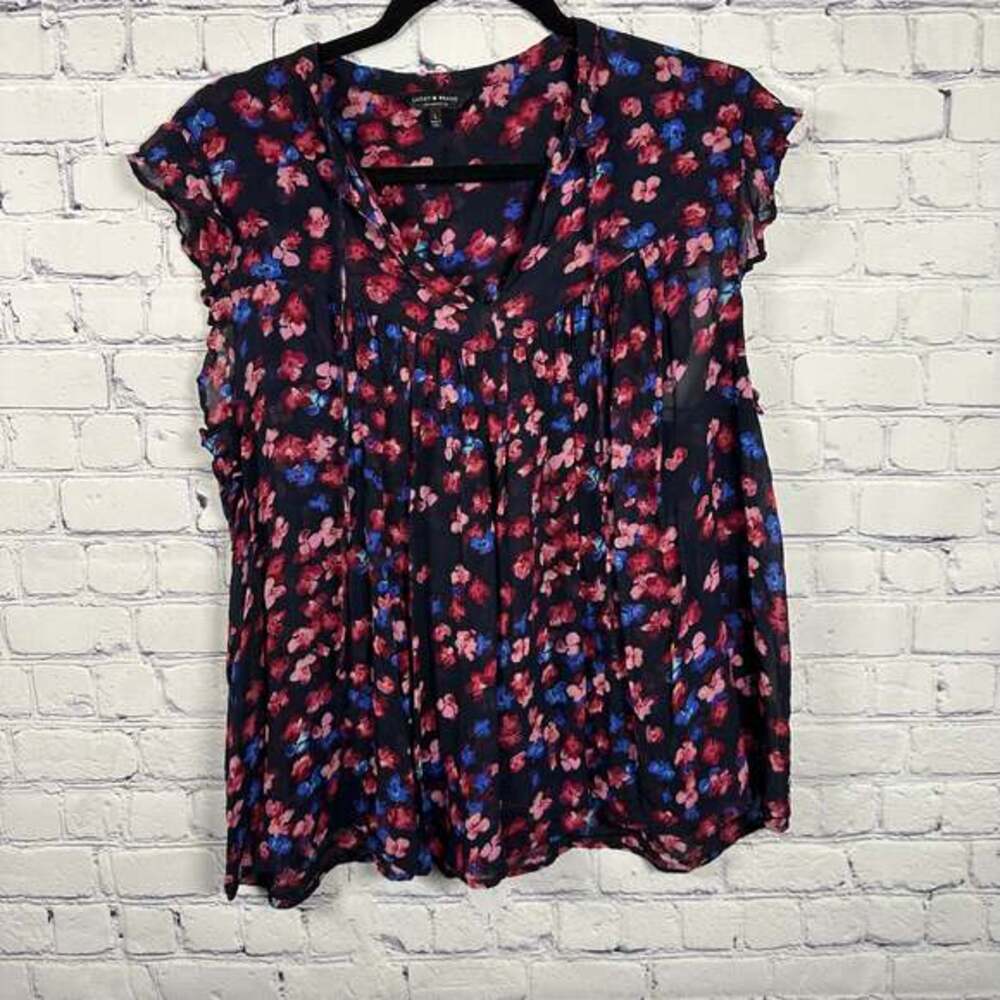 Lucky Brand Floral Tie-Front Short Sleeve Shirt - Picture 1 of 4